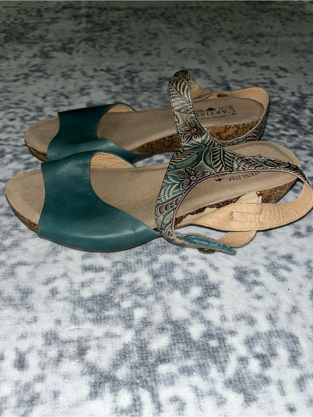 L'Artiste by Spring Step Ceylan Sandals Teal Leather Brown Size 40 US 9 VGUC